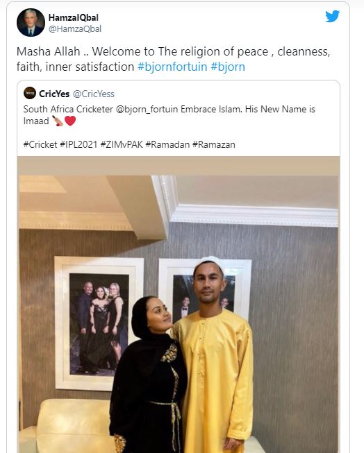 South African Cricketer Bjorn Fortuin Embraces Islam