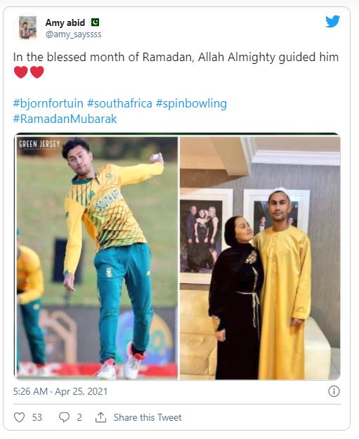 South African Cricketer Bjorn Fortuin Embraces Islam