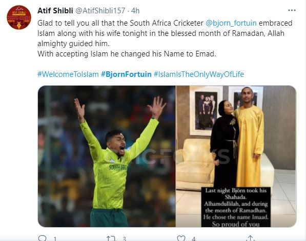 South African Cricketer Bjorn Fortuin Embraces Islam