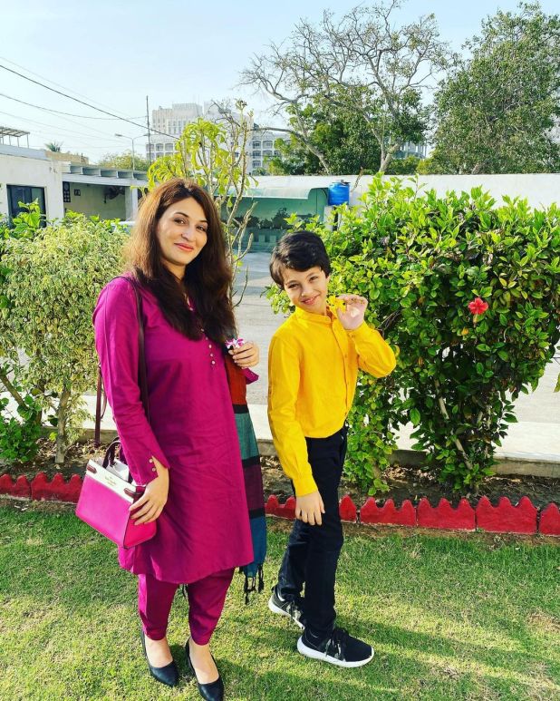 Qurat ul Ain Iqrar with her Son Pehlaaj Iqrar ul Hassan