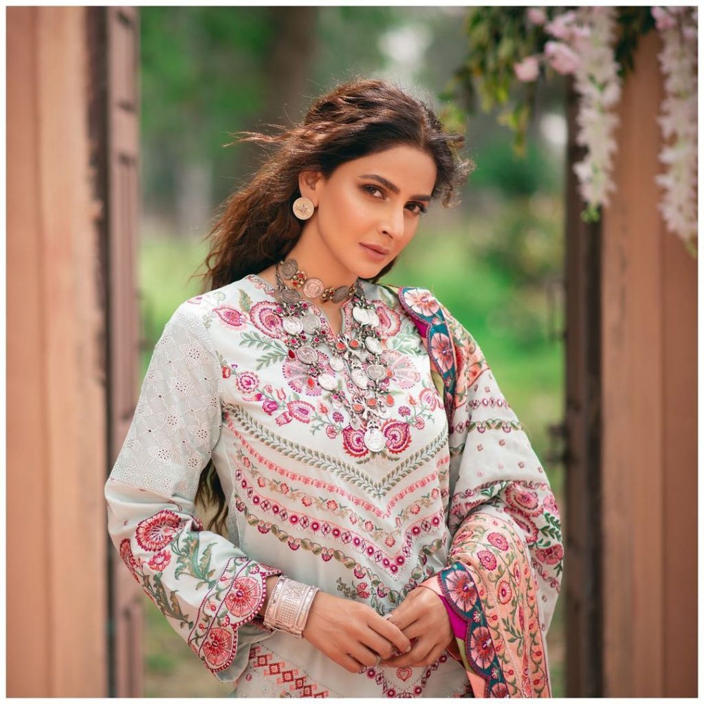 Maryam Hussain's Latest Luxury Lawn Collection Featuring Saba Qamar