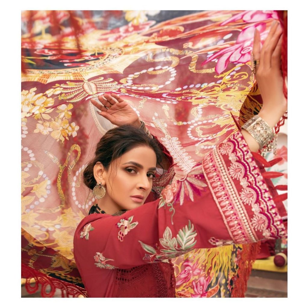 Maryam Hussain's Latest Luxury Lawn Collection Featuring Saba Qamar