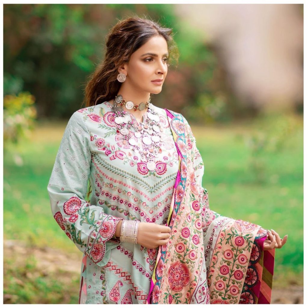 Maryam Hussain's Latest Luxury Lawn Collection Featuring Saba Qamar