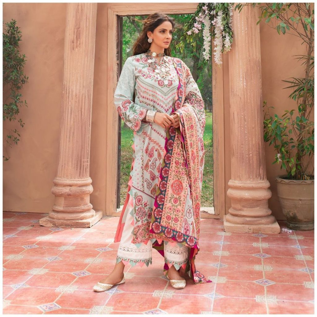 Maryam Hussain's Latest Luxury Lawn Collection Featuring Saba Qamar