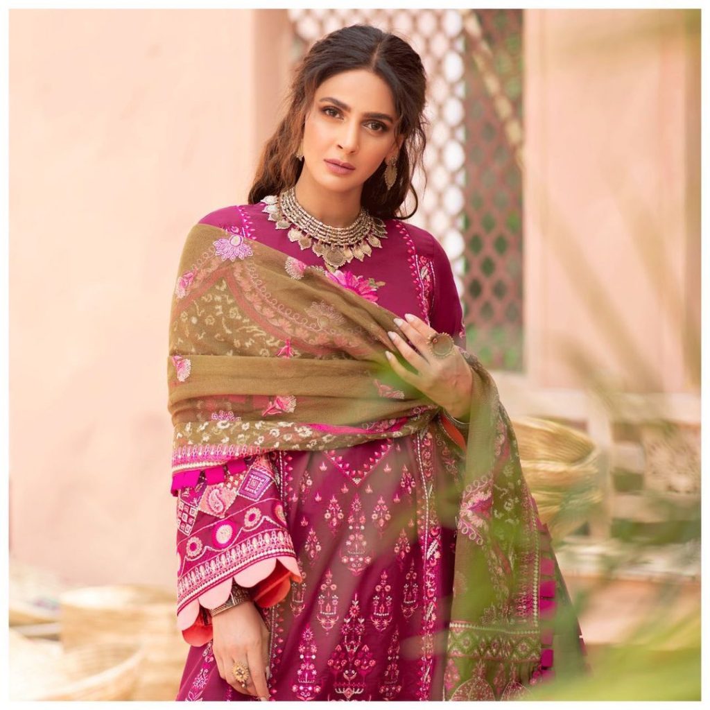 Maryam Hussain's Latest Luxury Lawn Collection Featuring Saba Qamar