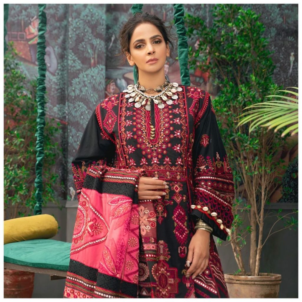 Maryam Hussain's Latest Luxury Lawn Collection Featuring Saba Qamar