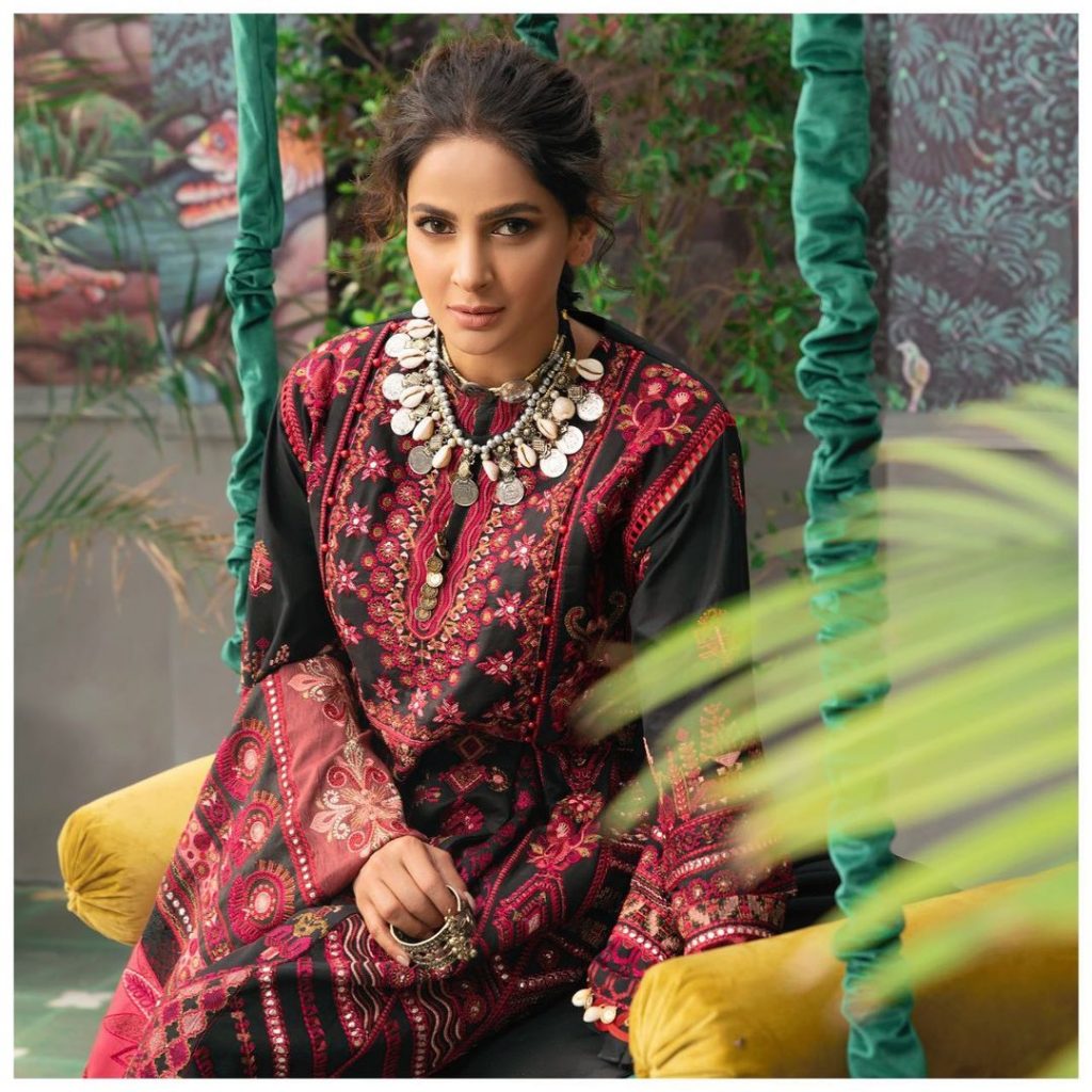 Maryam Hussain's Latest Luxury Lawn Collection Featuring Saba Qamar