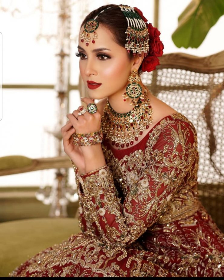 Nimra Khan Looks Regal In A Deep Red Bridal Ensemble | Reviewit.pk