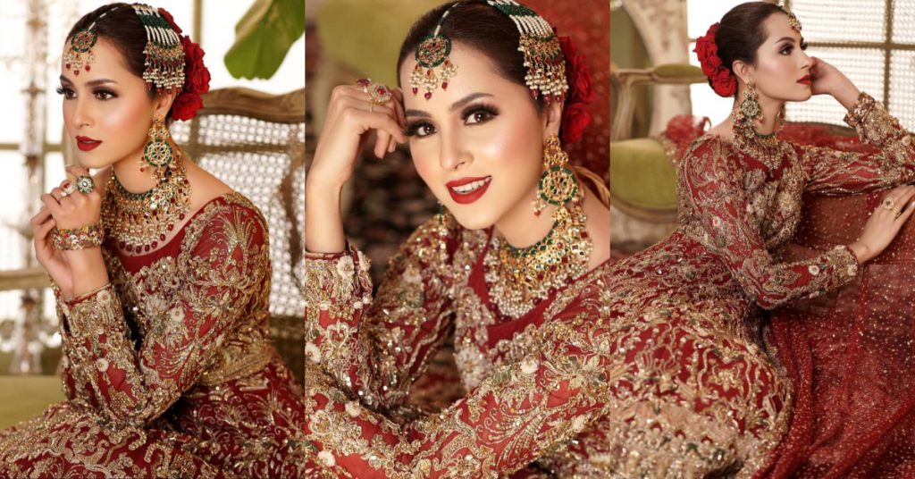 Nimra Khan Looks Regal In A Deep Red Bridal Ensemble