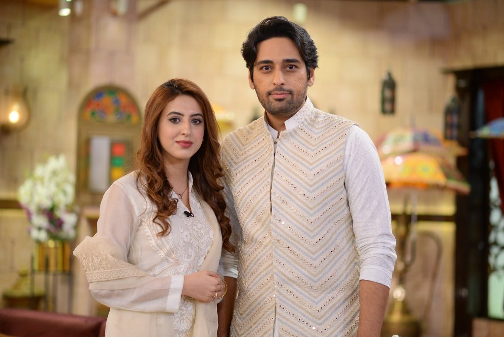 Salman Saeed With His Wife Aleena At The Set Of Shan-e-Suhoor