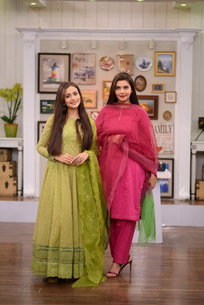 Zarnish Khan And Sadia Faisal At The Set Of GMP