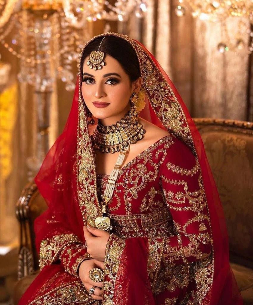 Aiman Khan Gives Traditional Vibes In Deep Red Bridal Ensemble