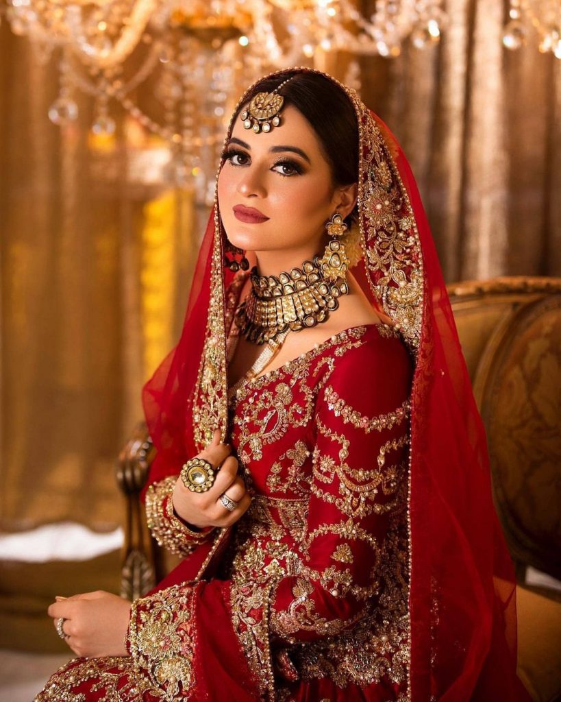 Aiman Khan Gives Traditional Vibes In Deep Red Bridal Ensemble