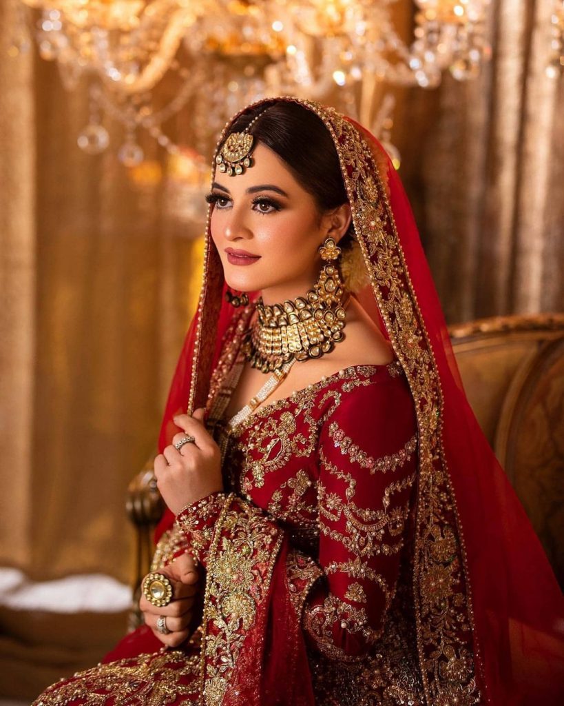 Aiman Khan Gives Traditional Vibes In Deep Red Bridal Ensemble