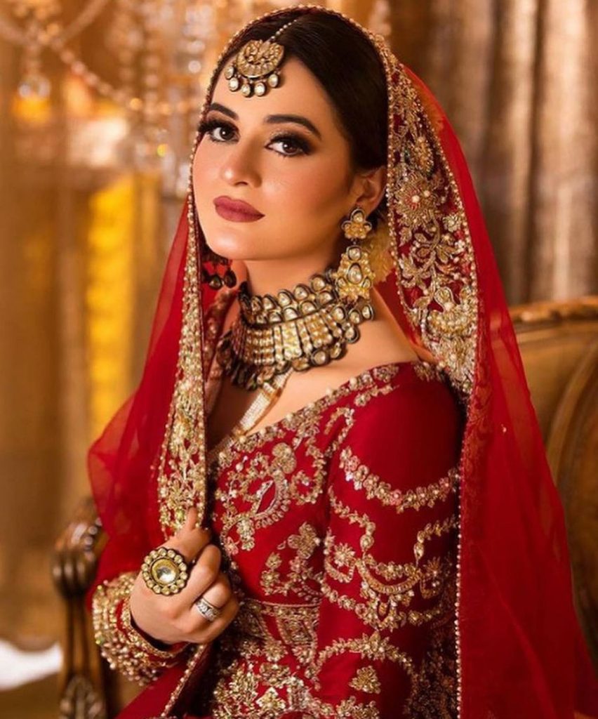 Aiman Khan Gives Traditional Vibes In Deep Red Bridal Ensemble