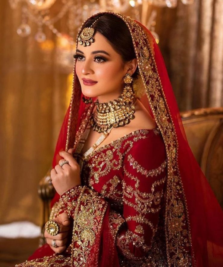 Aiman Khan Gives Traditional Vibes In Deep Red Bridal Ensemble ...