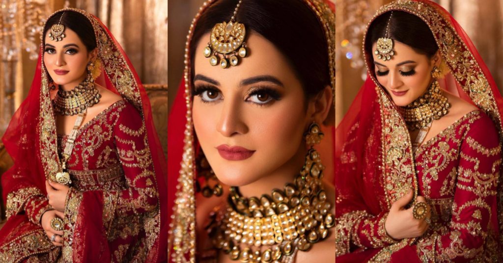 Aiman Khan Gives Traditional Vibes In Deep Red Bridal Ensemble