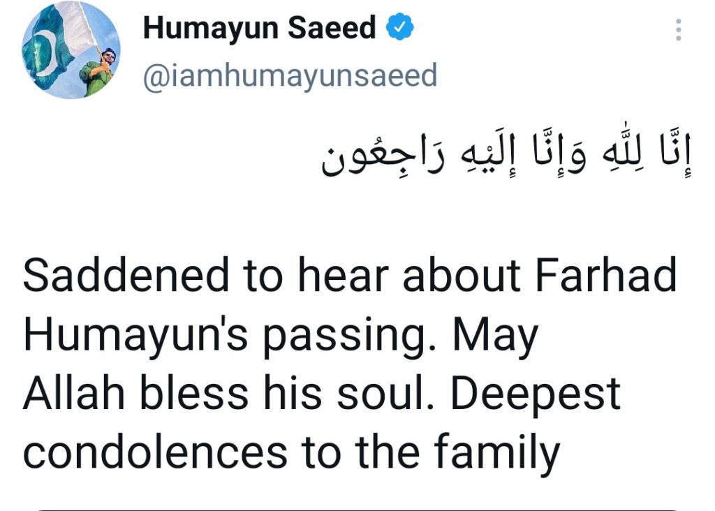 Celebrities Extend Condolences On Farhad Humayun's Death - Share Memories