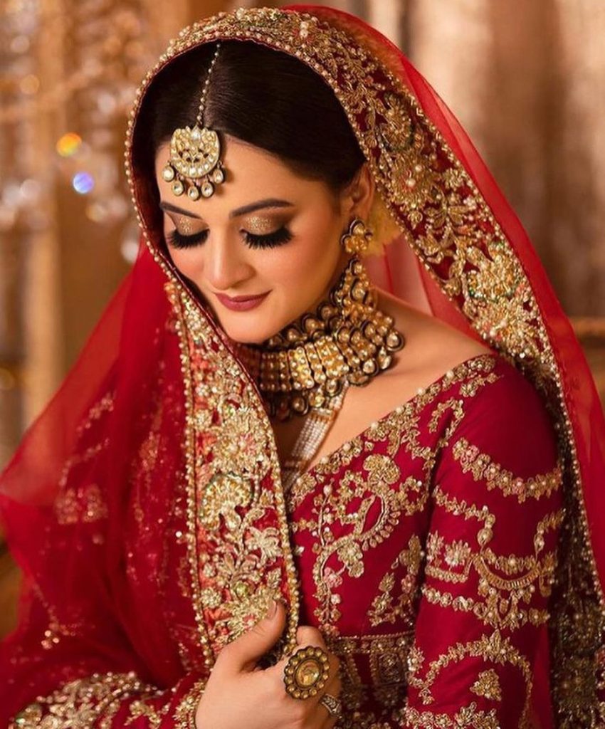 Aiman Khan Gives Traditional Vibes In Deep Red Bridal Ensemble