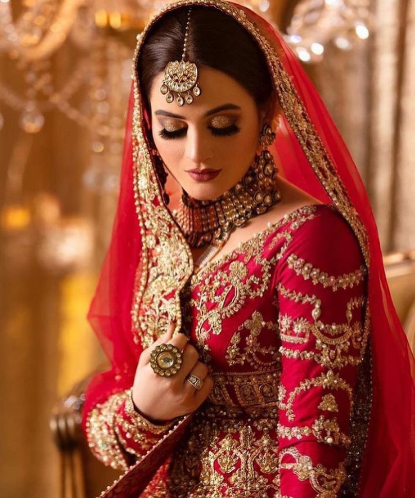 Aiman Khan Gives Traditional Vibes In Deep Red Bridal Ensemble