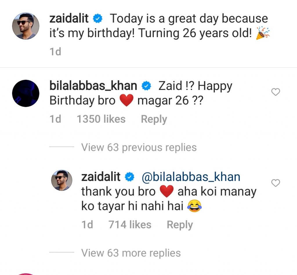 Bilal Abbas Doubts Zaid Ali T Celebrating 26th Birthday