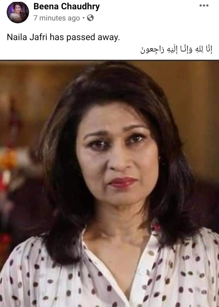 Tv Actress Naila Jaffery Passes Away