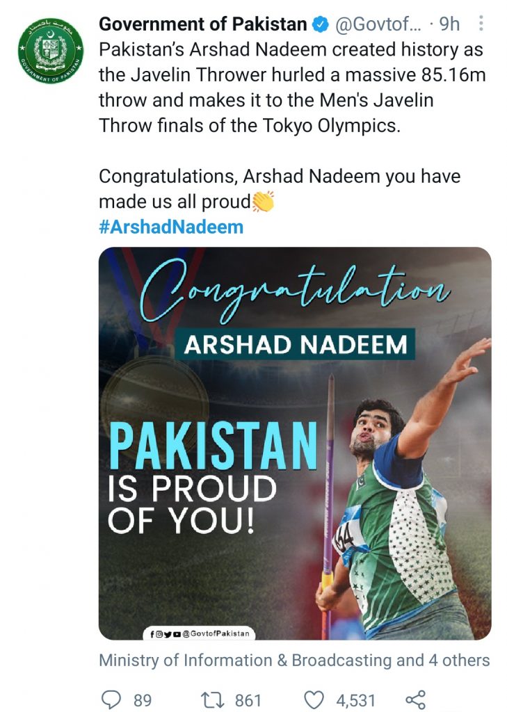 Celebrities Wishing Arshad Nadeem Who Reached Final Round Of Javelin Throw