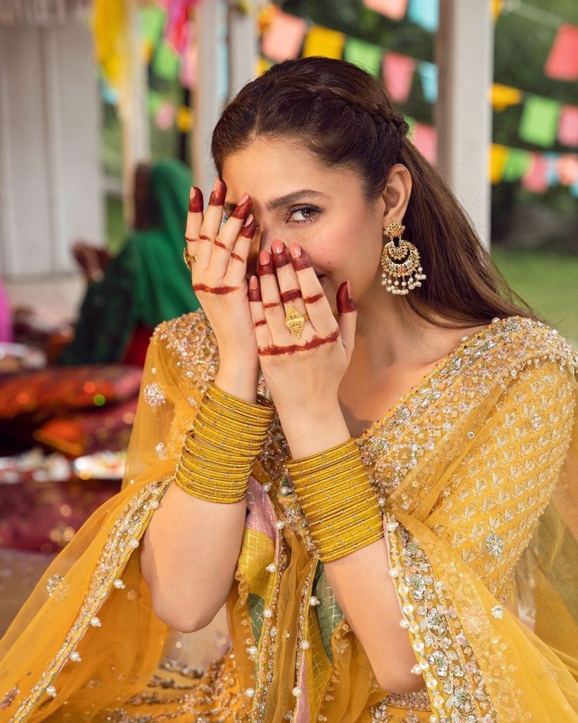 Mahira Khan Stuns In Yellow Bridal Lehnga Choli By Faiza Saqlain