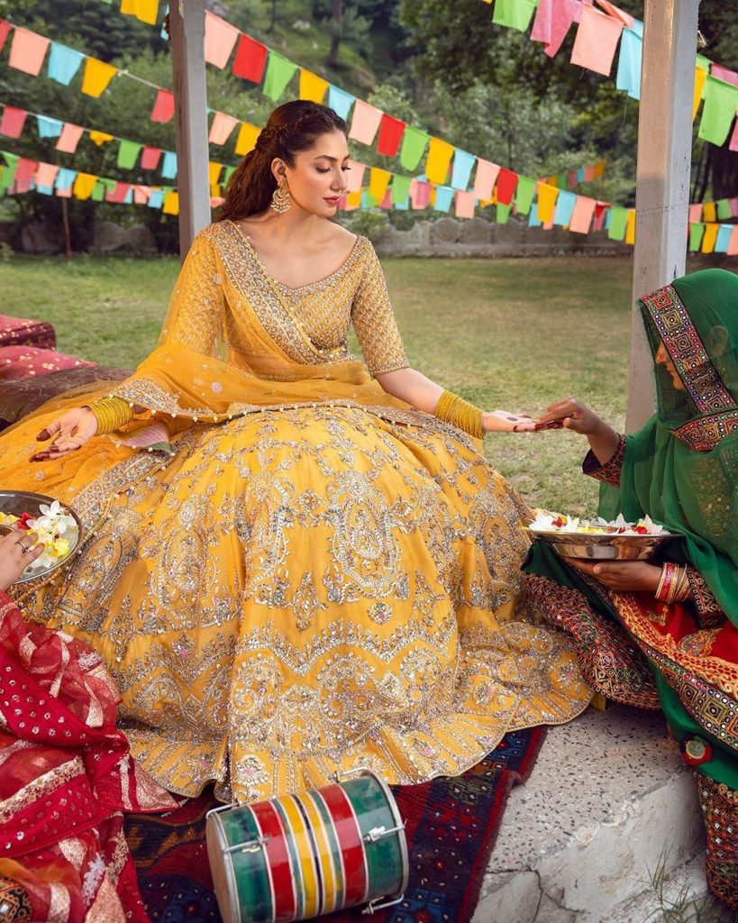 Mahira Khan Stuns In Yellow Bridal Lehnga Choli By Faiza Saqlain