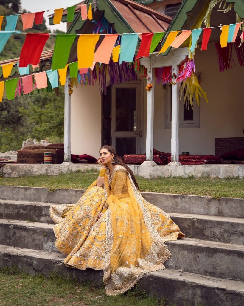 Mahira Khan Stuns In Yellow Bridal Lehnga Choli By Faiza Saqlain