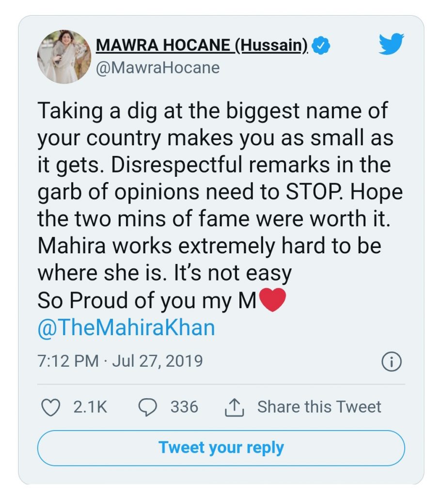 Firdous Jamal Responds To Mawra's Hateful Tweet