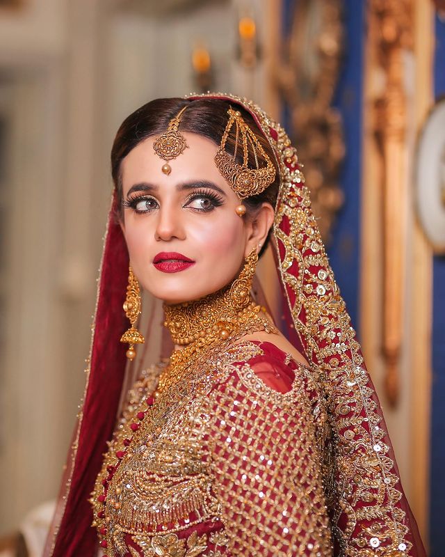 Sumbul Iqbal Looks Ravishing In Deep Red Bridal Ensemble