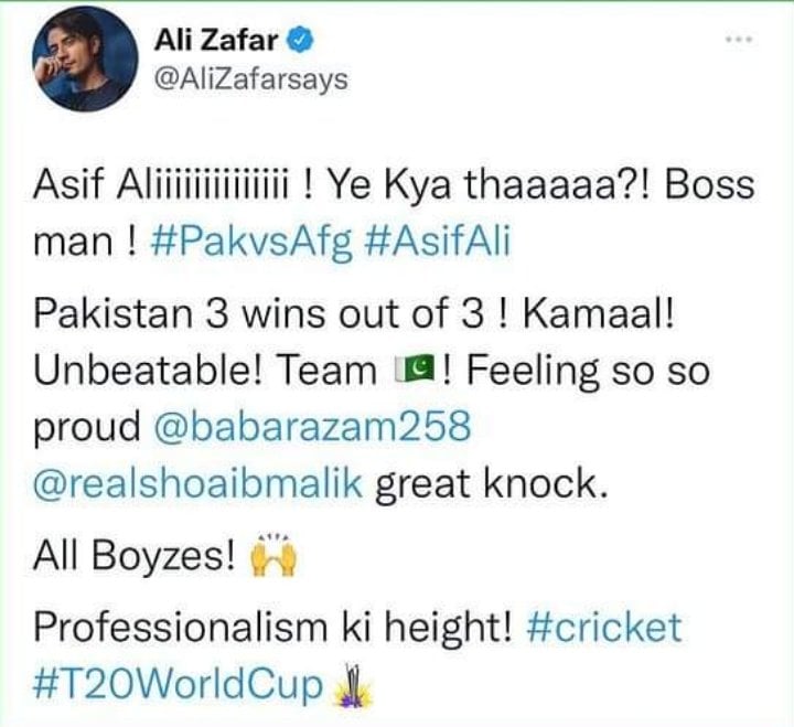 Celebrities Praise Asif Ali After Pakistan's Victory Against Afghanistan