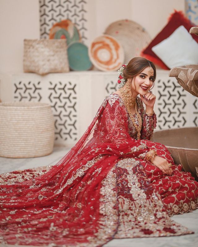 Saboor Aly Looks Regal In A Gorgeous Red Bridal Ensemble