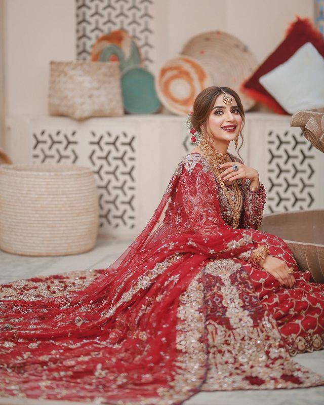 Saboor Aly Looks Regal In A Gorgeous Red Bridal Ensemble