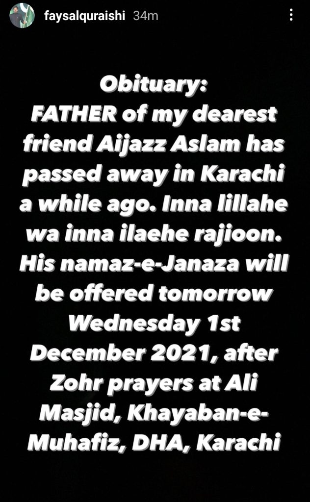 Aijaz Aslam's Father Passed Away