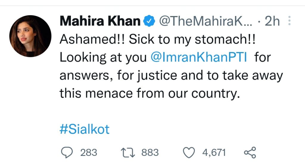 Pakistani Celebrities Condemn Sialkot Incident