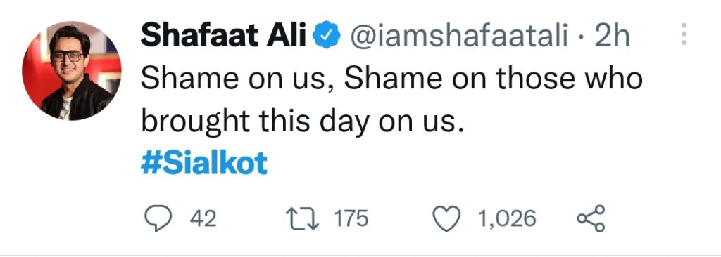 Pakistani Celebrities Condemn Sialkot Incident