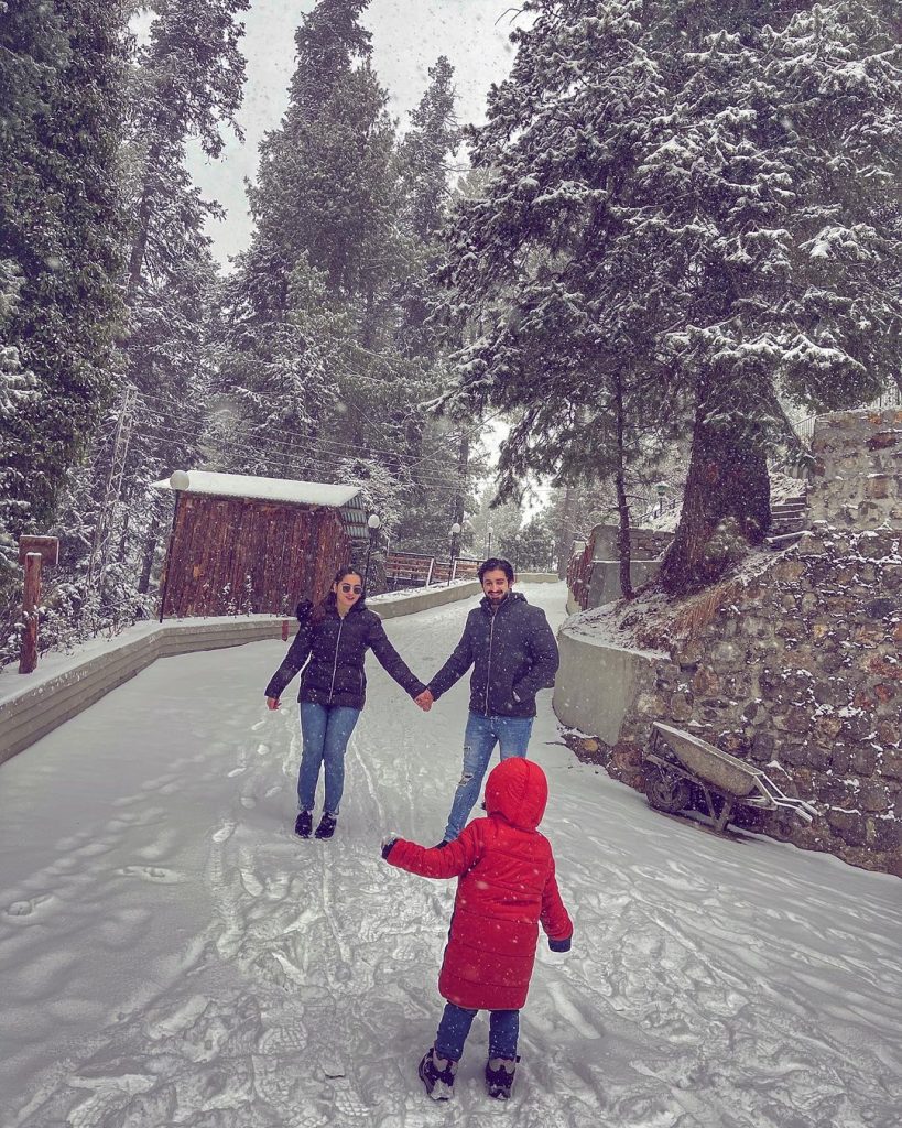 Aiman Khan & Muneeb Butt Enjoying Snow in Murree