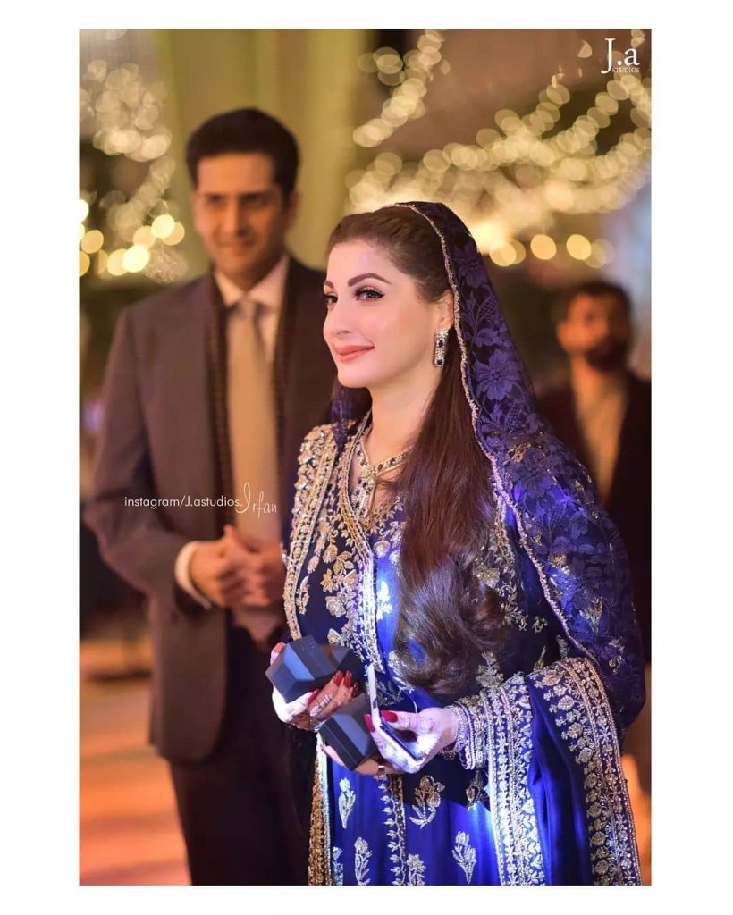 Details of Maryam Nawaz Outfit & Make up from Junaid Safdar's Walima