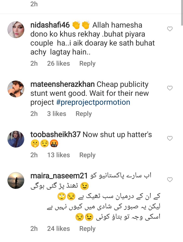 Public reaction on Sajal & Ahad's Recent Instagram Conversation