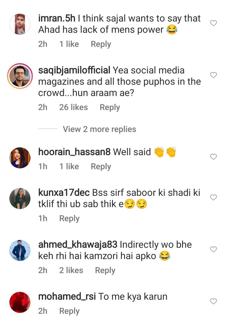 Public reaction on Sajal & Ahad's Recent Instagram Conversation