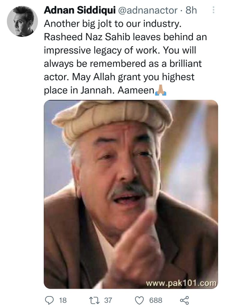 Top Pakistani Celebrities Extending Condolences on Death Of Veteran Actor Rasheed Naz