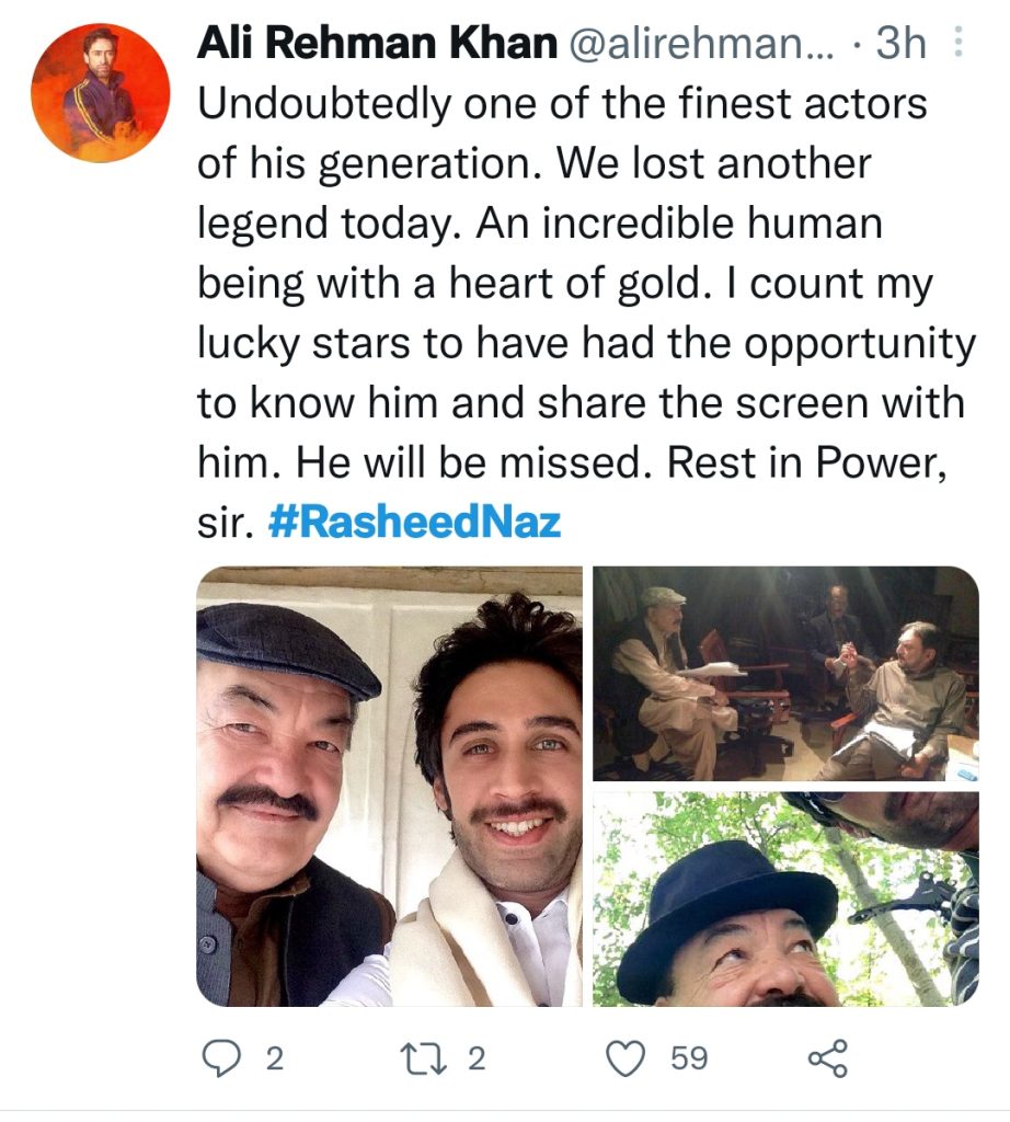 Top Pakistani Celebrities Extending Condolences on Death Of Veteran Actor Rasheed Naz