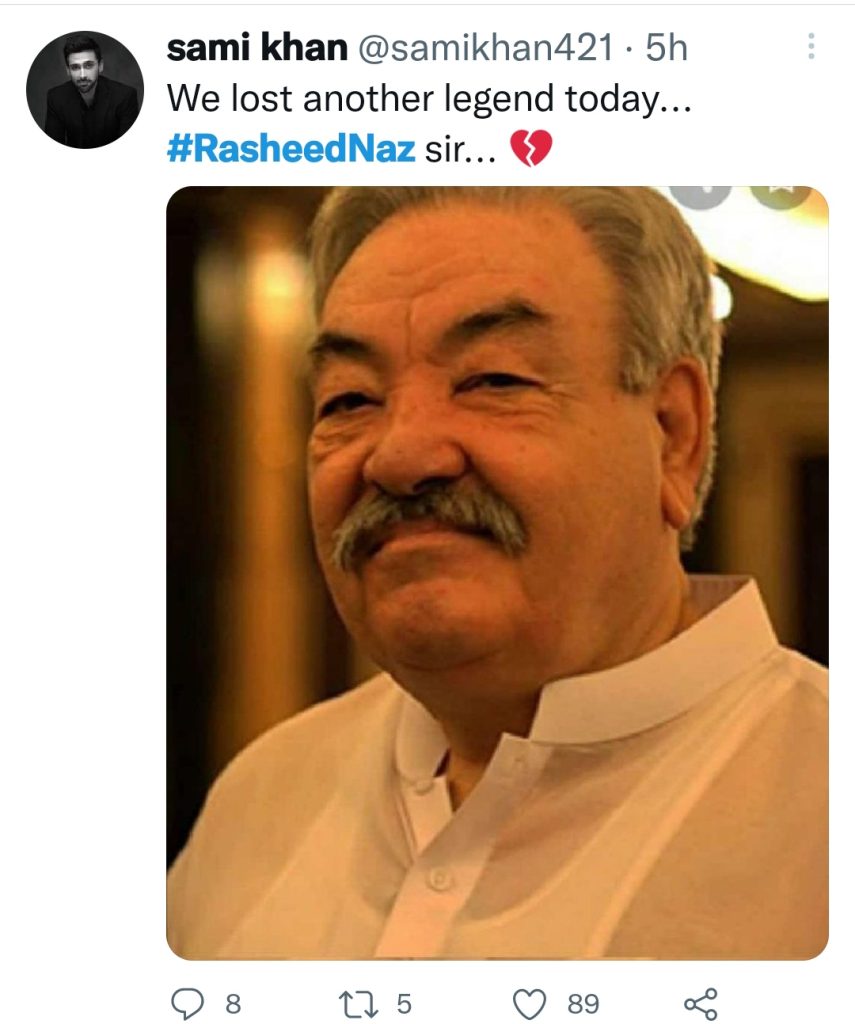 Top Pakistani Celebrities Extending Condolences on Death Of Veteran Actor Rasheed Naz