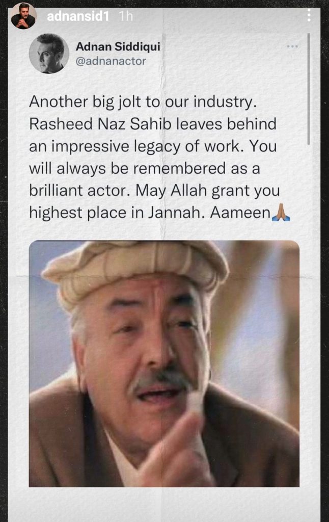 Top Pakistani Celebrities Extending Condolences on Death Of Veteran Actor Rasheed Naz