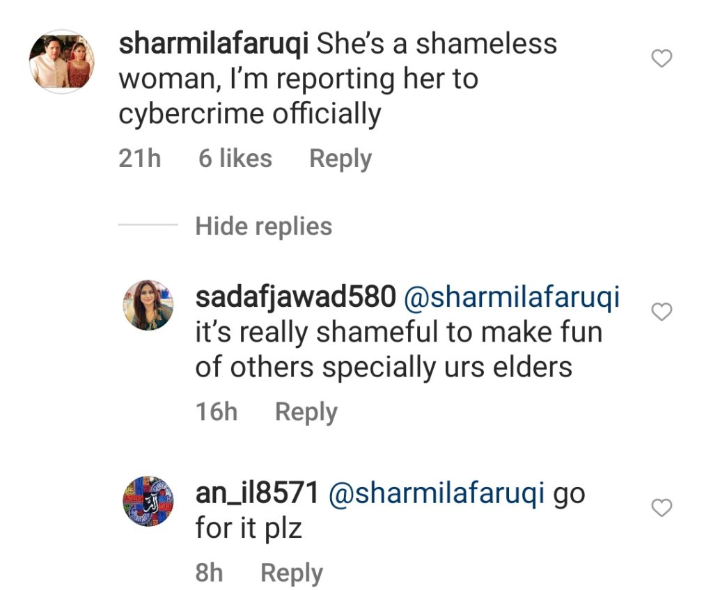 Sharmila Faruqui Unhappy With Nadia Khan’s Viral Video