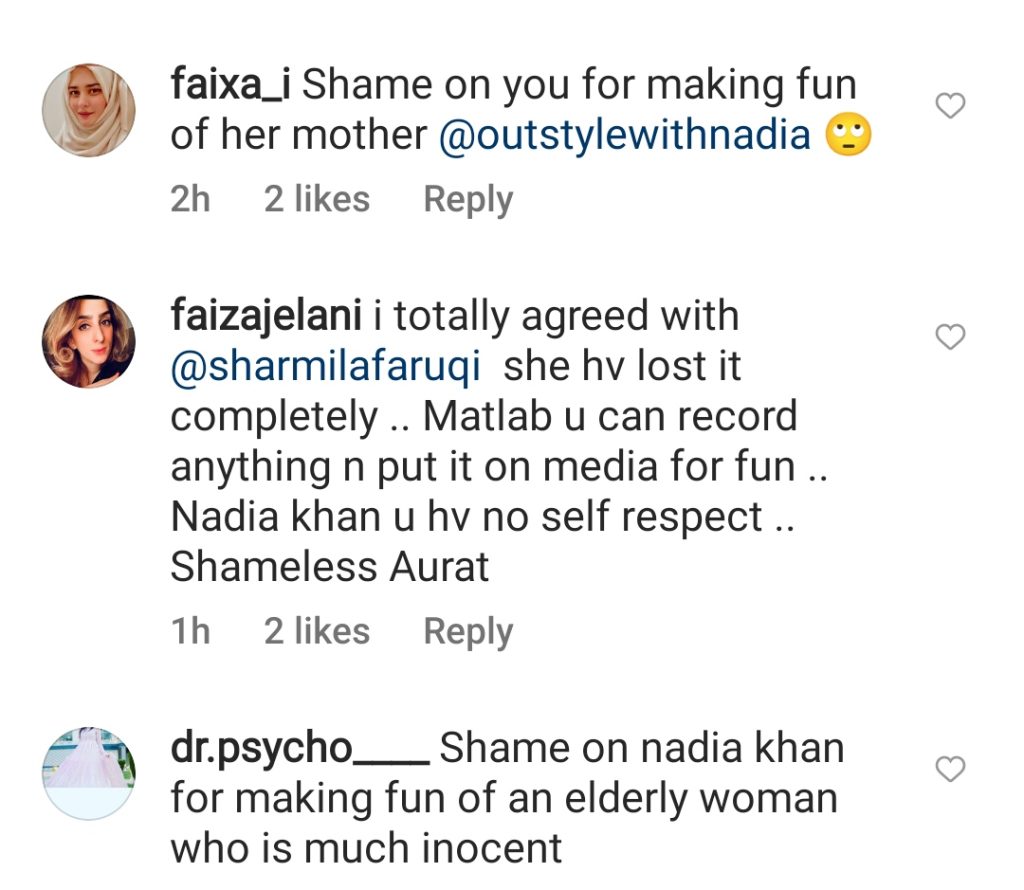 Sharmila Faruqui Unhappy With Nadia Khan’s Viral Video