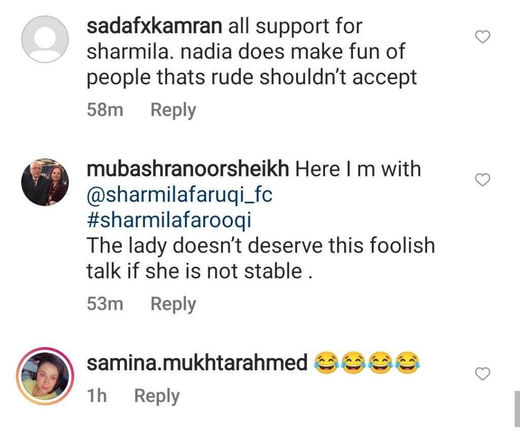 Sharmila Faruqui Unhappy With Nadia Khan’s Viral Video