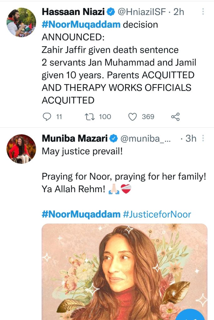 Noor Mukadam Case Verdict Is Out - Public And Celebrities’ React